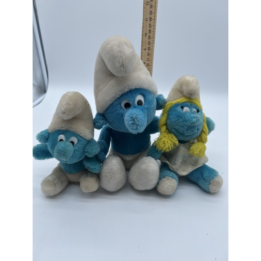 Vintage Smurf Plush Collection Baby, Smurf and Smurfette 1981, and 1979 Lot